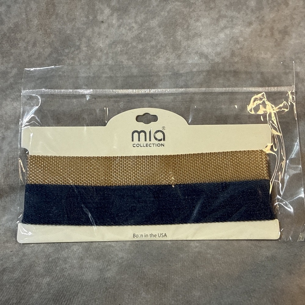 Mia Collection Chokers Gold Tone Mesh And Navy Jean Gold Closure Set Of 2